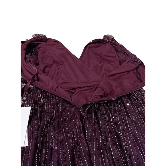 NEW MAC DUGGAL Dress -READ- Plus 18 Purple Aubergine Formal Maxi Beaded Sequins - Picture 7 of 15